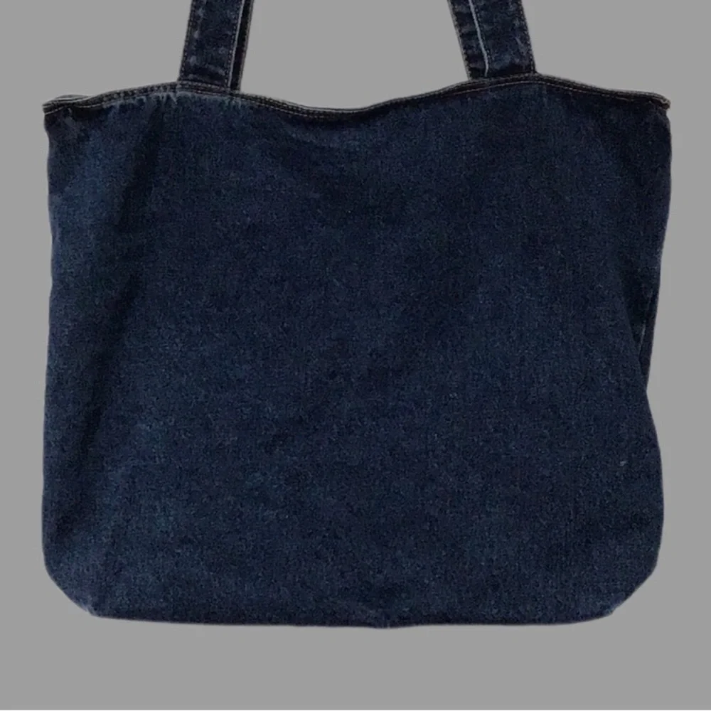 Denim Lightweight Large Tote, Shoulder Bag, Shopping, Pocket Decor, Cotton, Blue - Picture 6 of 11